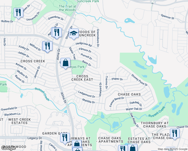 map of restaurants, bars, coffee shops, grocery stores, and more near 901 Shannon Drive in Plano