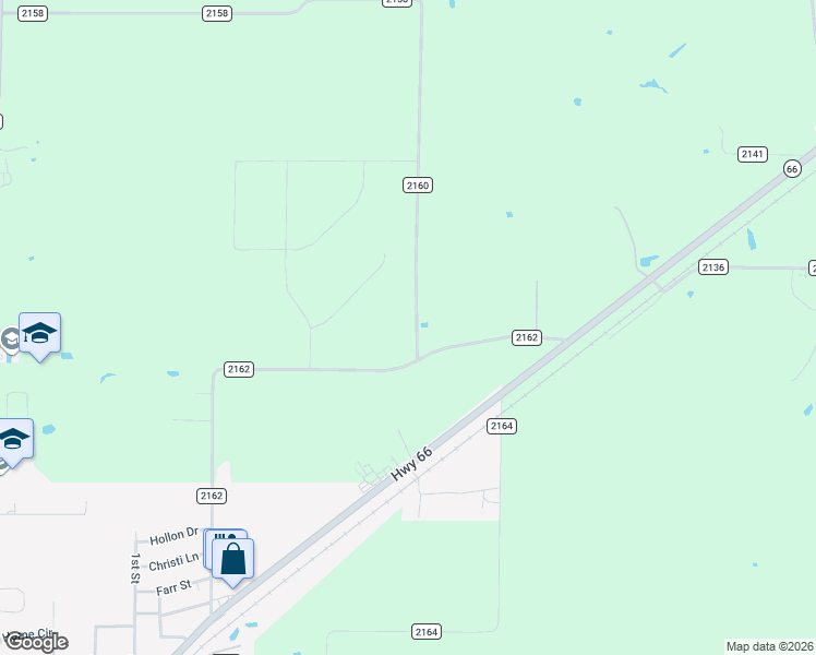 map of restaurants, bars, coffee shops, grocery stores, and more near 2160 County Road 2162 in Caddo Mills