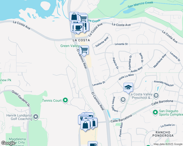 map of restaurants, bars, coffee shops, grocery stores, and more near 7767 Caminito Monarca in Carlsbad