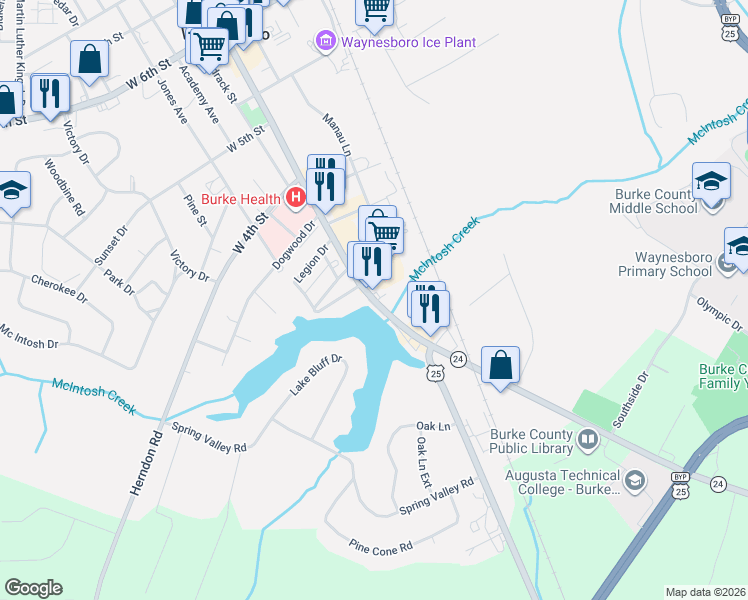 map of restaurants, bars, coffee shops, grocery stores, and more near 255 South Liberty Street in Waynesboro