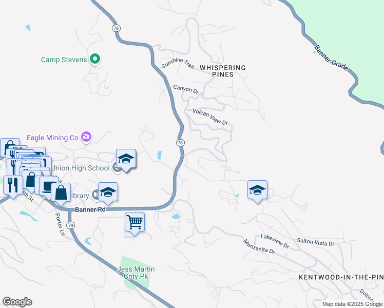 map of restaurants, bars, coffee shops, grocery stores, and more near 2285 Whispering Pines Drive in Julian