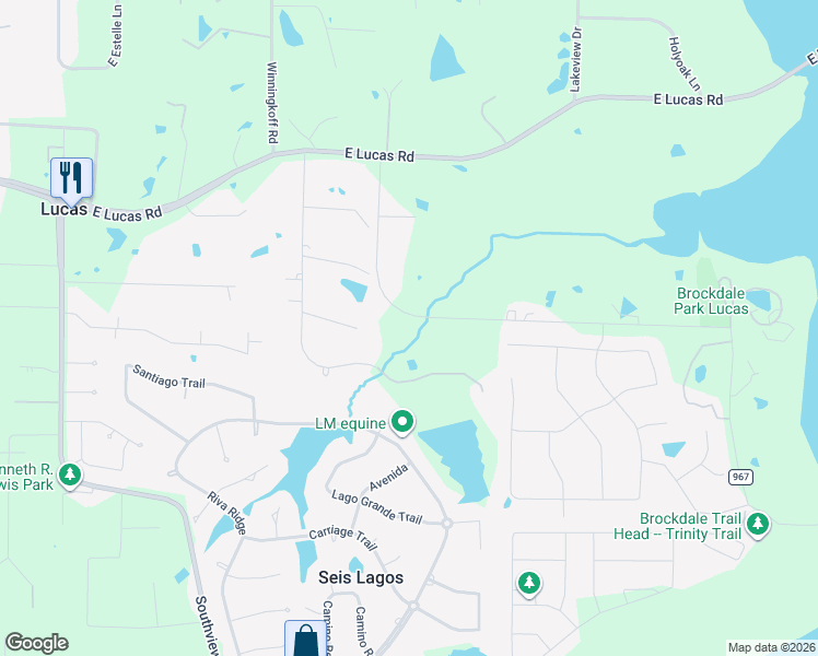 map of restaurants, bars, coffee shops, grocery stores, and more near 950 Brockdale Park Road in Lucas
