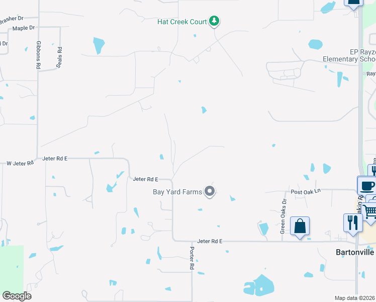 map of restaurants, bars, coffee shops, grocery stores, and more near 799 Jeter Road East in Bartonville