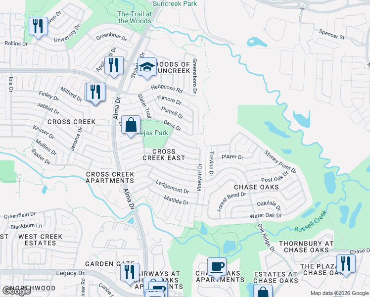 map of restaurants, bars, coffee shops, grocery stores, and more near 901 Shannon Drive in Plano