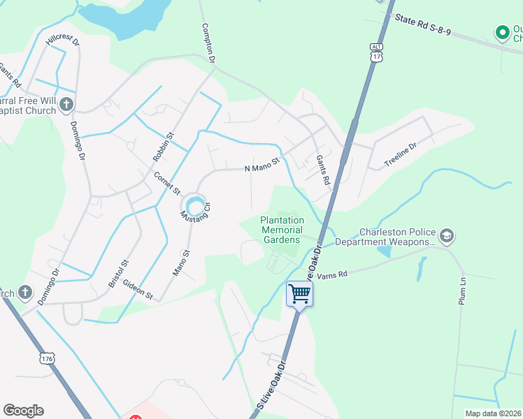 map of restaurants, bars, coffee shops, grocery stores, and more near 129 Bridle Lane in Moncks Corner