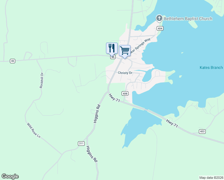 map of restaurants, bars, coffee shops, grocery stores, and more near 27 Spring Creek Way in Shelby