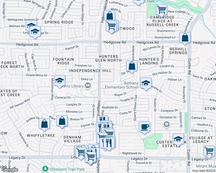 map of restaurants, bars, coffee shops, grocery stores, and more near 2812 Val Verde Drive in Plano