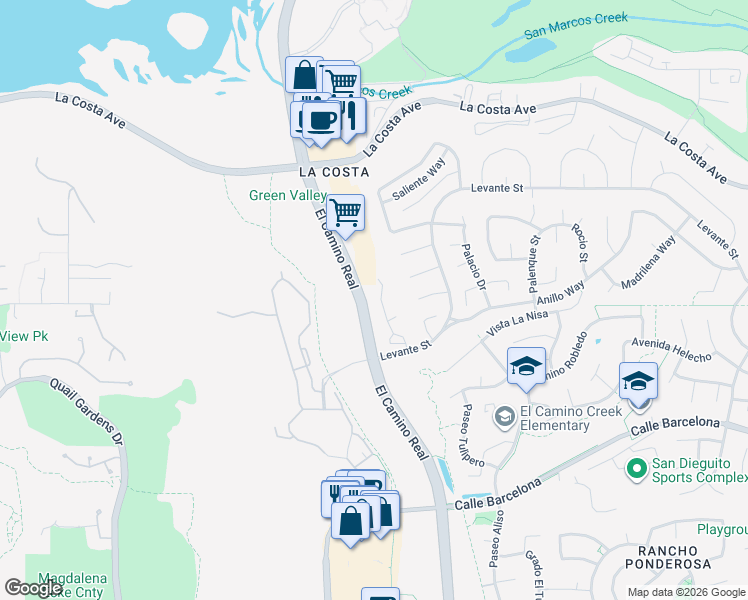 map of restaurants, bars, coffee shops, grocery stores, and more near 7747 Caminito Monarca in Carlsbad
