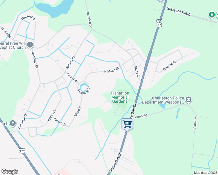 map of restaurants, bars, coffee shops, grocery stores, and more near 129 Bridle Lane in Moncks Corner