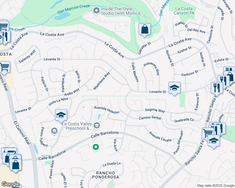 map of restaurants, bars, coffee shops, grocery stores, and more near 7767 Calina Way in Carlsbad