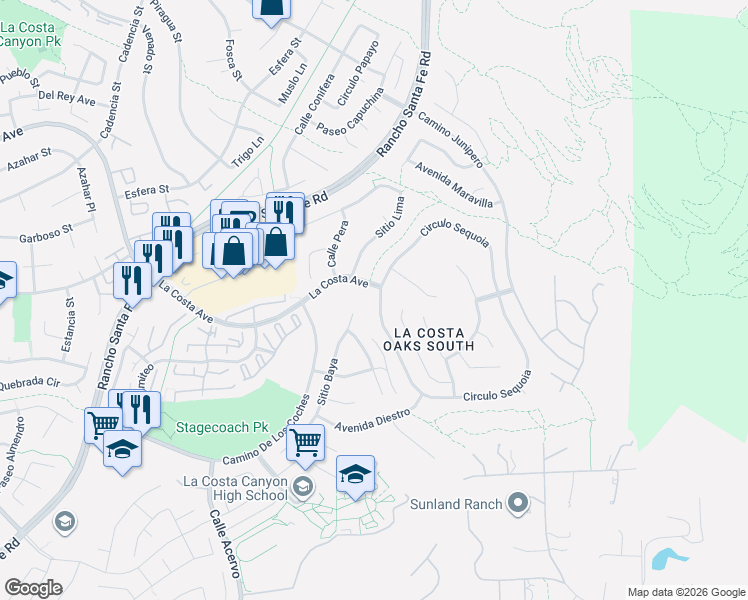map of restaurants, bars, coffee shops, grocery stores, and more near 7695 Circulo Sequoia in Carlsbad