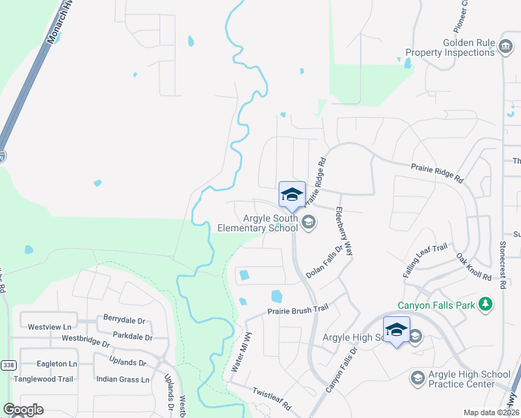 map of restaurants, bars, coffee shops, grocery stores, and more near 6905 Broomsedge Drive in Argyle