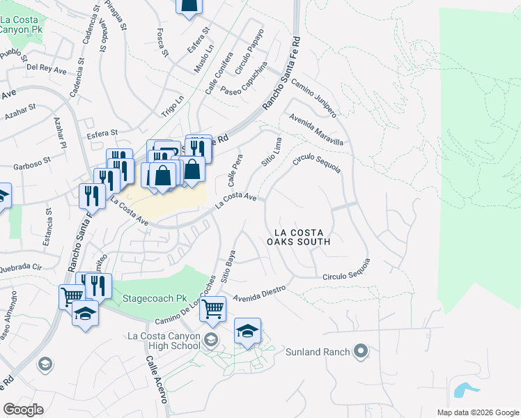 map of restaurants, bars, coffee shops, grocery stores, and more near 7695 Circulo Sequoia in Carlsbad