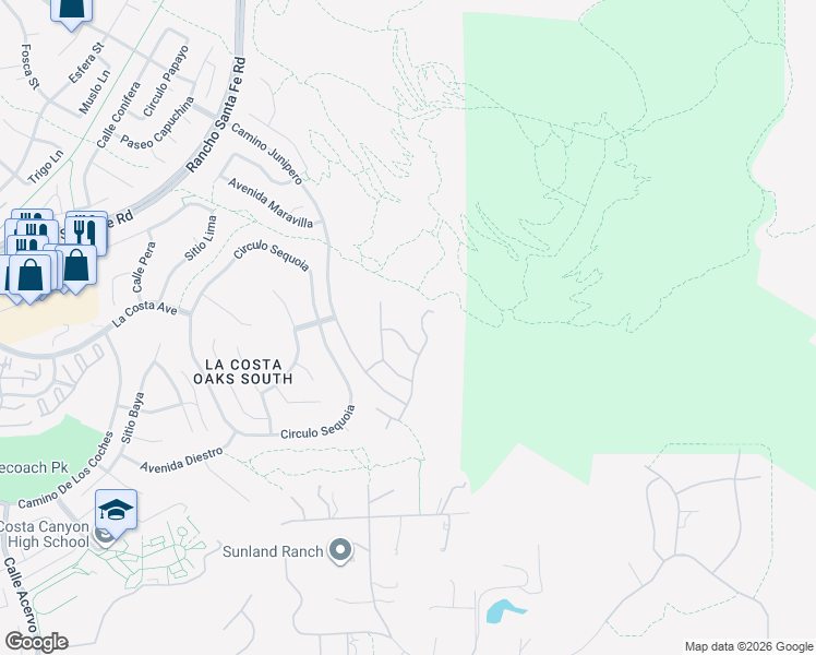 map of restaurants, bars, coffee shops, grocery stores, and more near 7514 Camino Minero in Carlsbad
