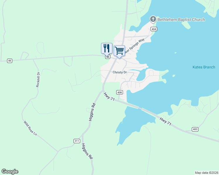 map of restaurants, bars, coffee shops, grocery stores, and more near 27 Spring Creek Way in Shelby