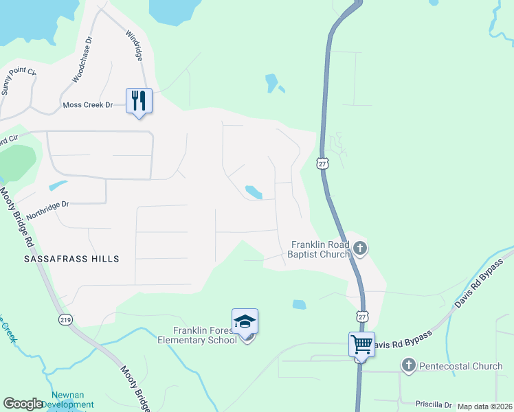 map of restaurants, bars, coffee shops, grocery stores, and more near 107 Oakmont Drive in LaGrange