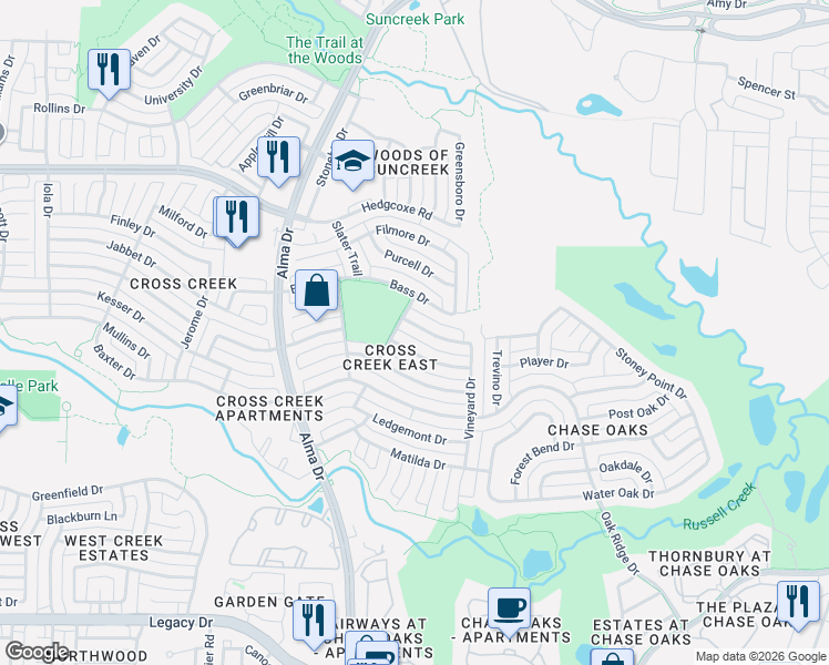 map of restaurants, bars, coffee shops, grocery stores, and more near 901 Shannon Drive in Plano
