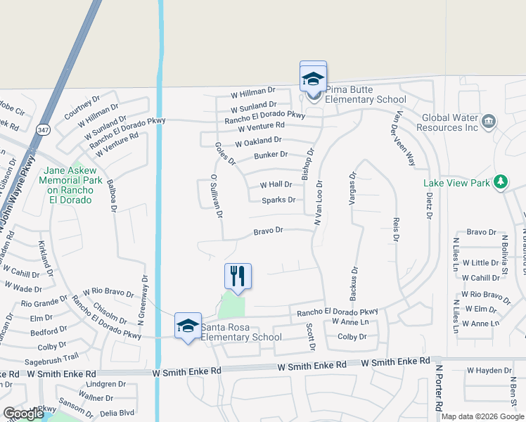 map of restaurants, bars, coffee shops, grocery stores, and more near 42521 Sparks Court in Maricopa