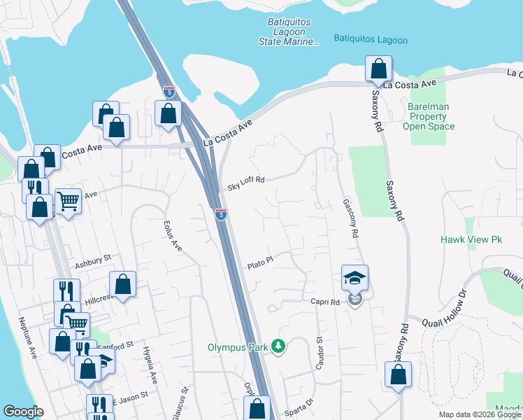 map of restaurants, bars, coffee shops, grocery stores, and more near 1734 Noma Lane in Encinitas