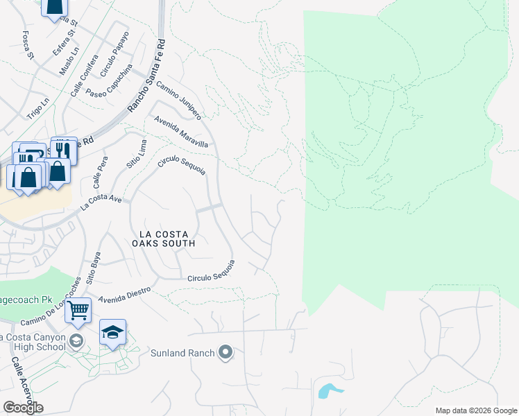 map of restaurants, bars, coffee shops, grocery stores, and more near 7506 Camino Minero in Carlsbad