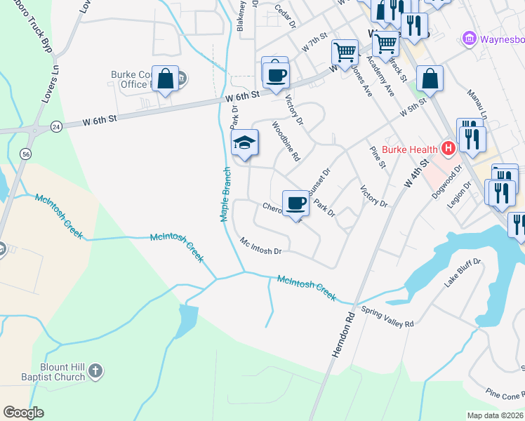 map of restaurants, bars, coffee shops, grocery stores, and more near 602 Edgewood Drive in Waynesboro