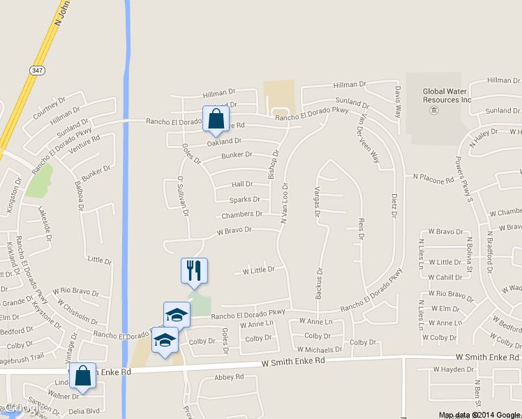 map of restaurants, bars, coffee shops, grocery stores, and more near 42302 West Chambers Drive in Maricopa