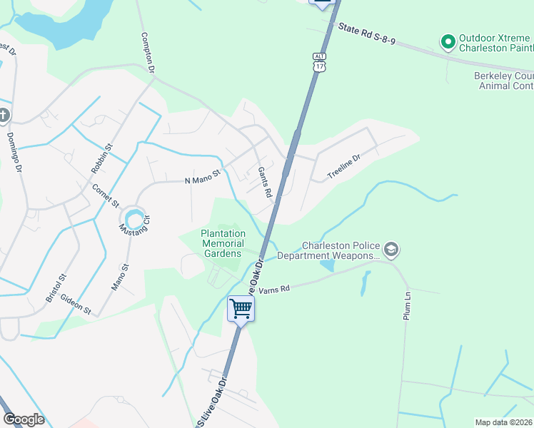 map of restaurants, bars, coffee shops, grocery stores, and more near 105 Gants Road in Moncks Corner