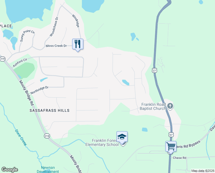 map of restaurants, bars, coffee shops, grocery stores, and more near 100 Englewood Drive in LaGrange