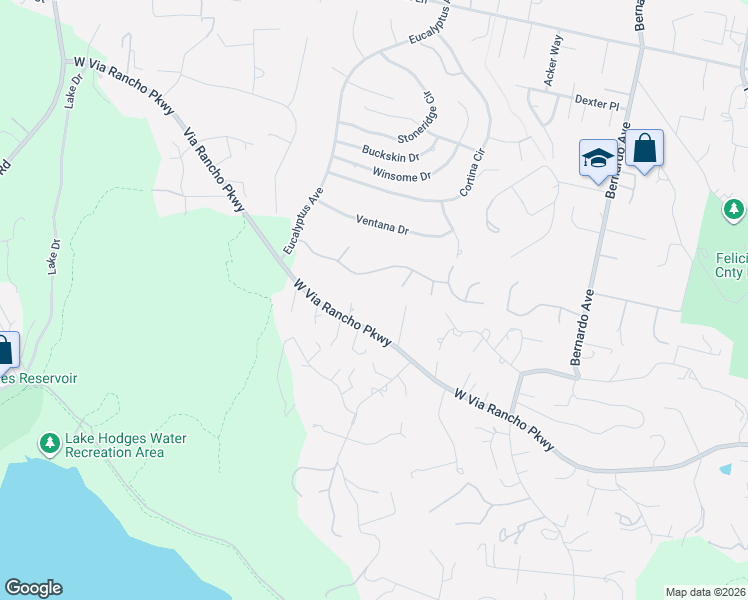 map of restaurants, bars, coffee shops, grocery stores, and more near 1520 Via Rancho Parkway in Escondido