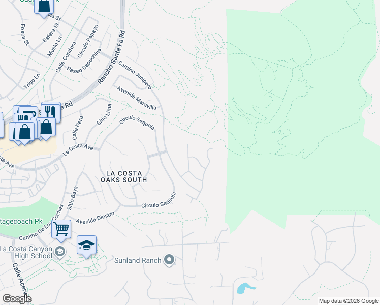 map of restaurants, bars, coffee shops, grocery stores, and more near 7506 Camino Minero in Carlsbad