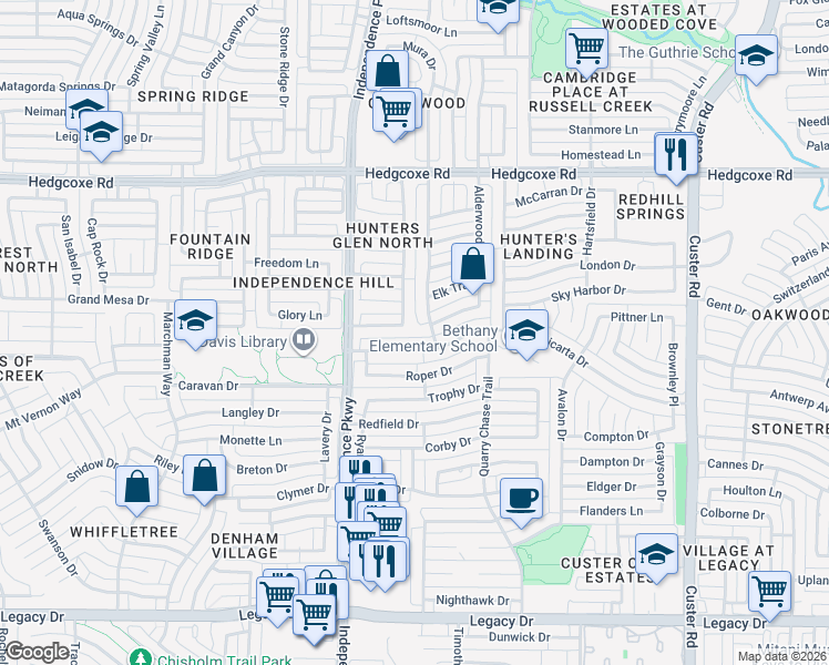map of restaurants, bars, coffee shops, grocery stores, and more near 7705 Case Drive in Plano