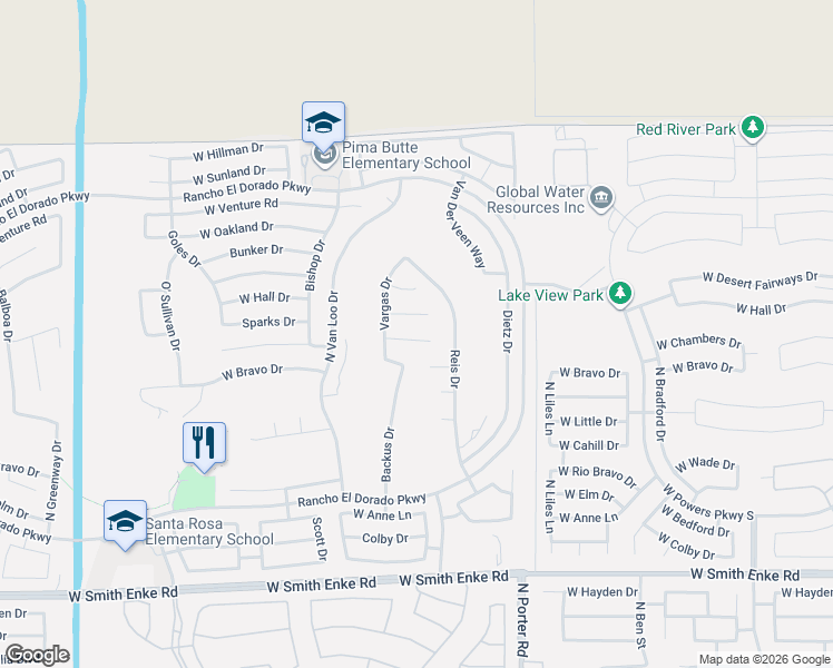 map of restaurants, bars, coffee shops, grocery stores, and more near 41820 Chambers Court in Maricopa