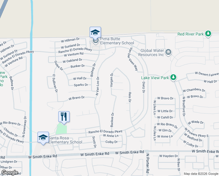 map of restaurants, bars, coffee shops, grocery stores, and more near 41956 Chambers Court in Maricopa