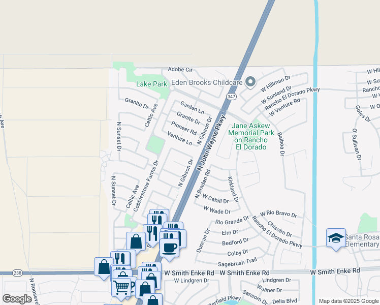 map of restaurants, bars, coffee shops, grocery stores, and more near 44172 Sedona Trail in Maricopa