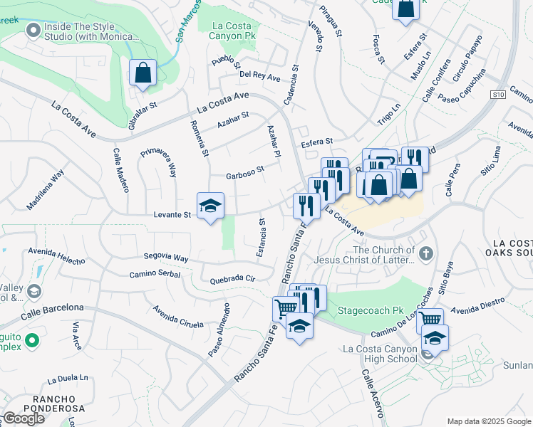 map of restaurants, bars, coffee shops, grocery stores, and more near 7802 Estancia St in Carlsbad