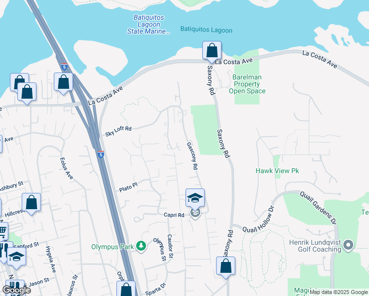 map of restaurants, bars, coffee shops, grocery stores, and more near 1716 Gascony Road in Encinitas