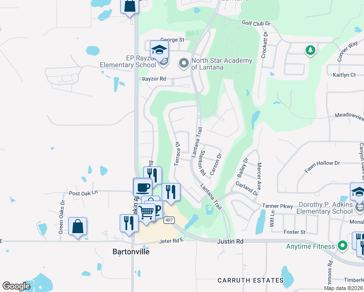 map of restaurants, bars, coffee shops, grocery stores, and more near 1320 Terrace Drive in Lantana