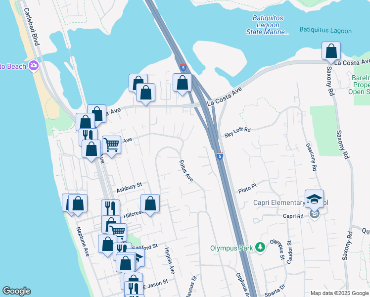 map of restaurants, bars, coffee shops, grocery stores, and more near 466 Andrew Avenue in Encinitas