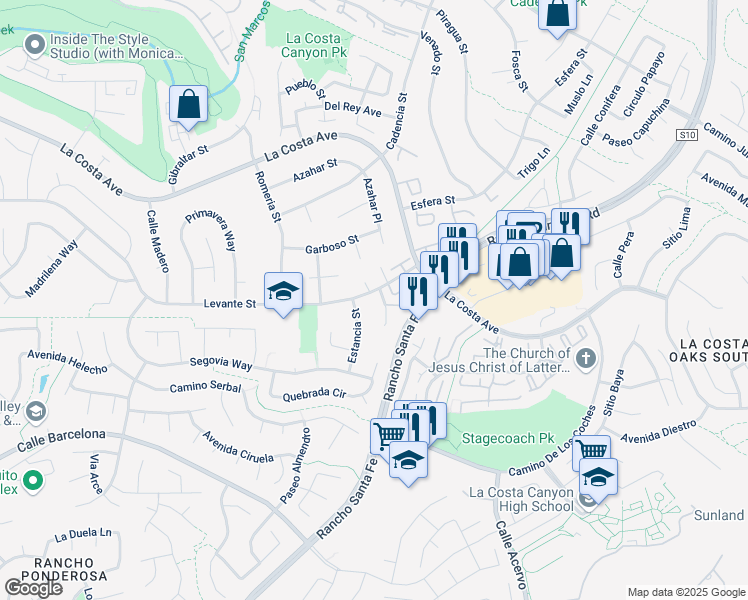 map of restaurants, bars, coffee shops, grocery stores, and more near 7802 Estancia Street in Carlsbad