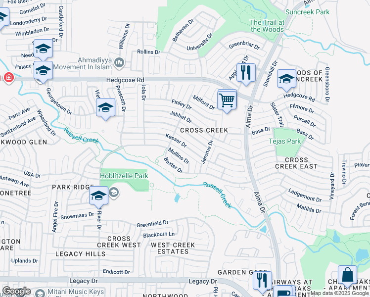 map of restaurants, bars, coffee shops, grocery stores, and more near 1321 Kesser Drive in Plano