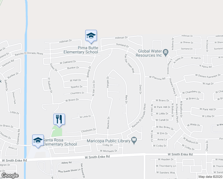 map of restaurants, bars, coffee shops, grocery stores, and more near 41908 Chambers Court in Maricopa