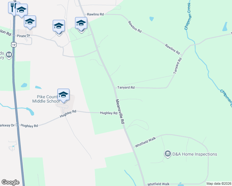 map of restaurants, bars, coffee shops, grocery stores, and more near 1344 Meansville Road in Zebulon
