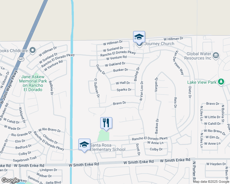 map of restaurants, bars, coffee shops, grocery stores, and more near 42521 Sparks Court in Maricopa