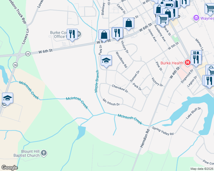 map of restaurants, bars, coffee shops, grocery stores, and more near 602 Edgewood Dr in Waynesboro