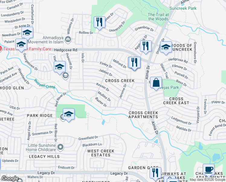 map of restaurants, bars, coffee shops, grocery stores, and more near 1321 Kesser Drive in Plano