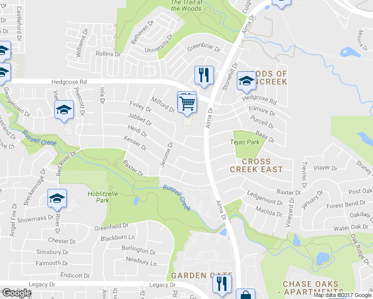map of restaurants, bars, coffee shops, grocery stores, and more near 1212 Jabbet Circle in Plano