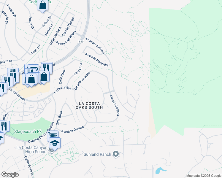 map of restaurants, bars, coffee shops, grocery stores, and more near 7515 Circulo Sequoia in Carlsbad