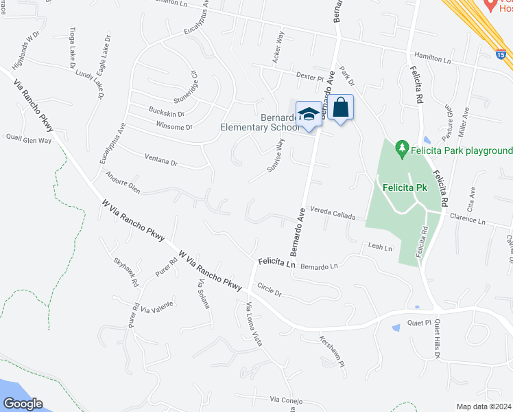 map of restaurants, bars, coffee shops, grocery stores, and more near 2506 Saffron Glenn in Escondido