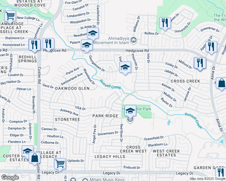 map of restaurants, bars, coffee shops, grocery stores, and more near 7545 Crested Butte Dr in Plano