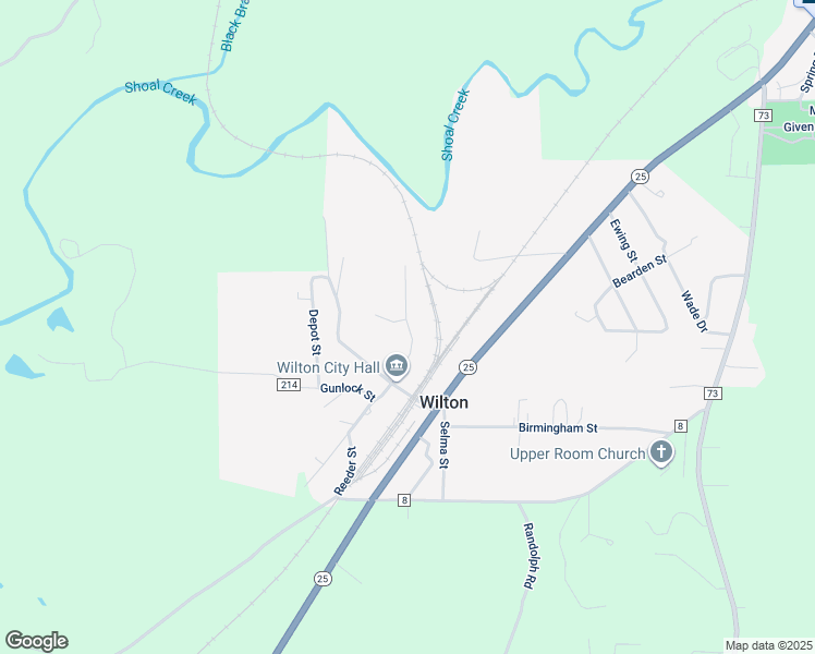 map of restaurants, bars, coffee shops, grocery stores, and more near 104 Church Street in Montevallo